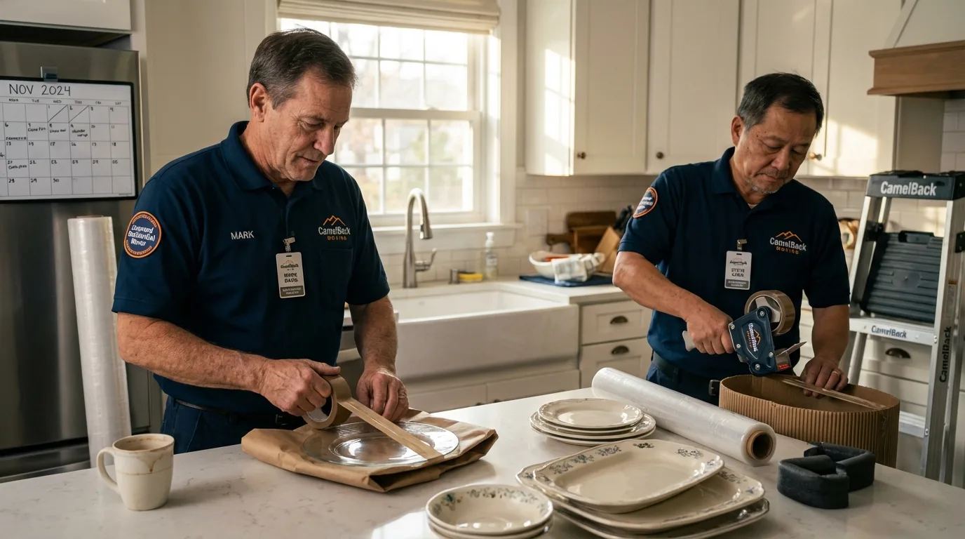 Professional crew packing kitchen dishware in Mallory, WV